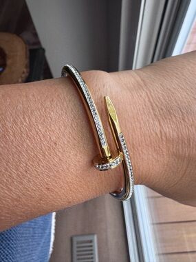 Gold and Silver Pavé Nail-Style Cuff Bracelet - Women Jewelry